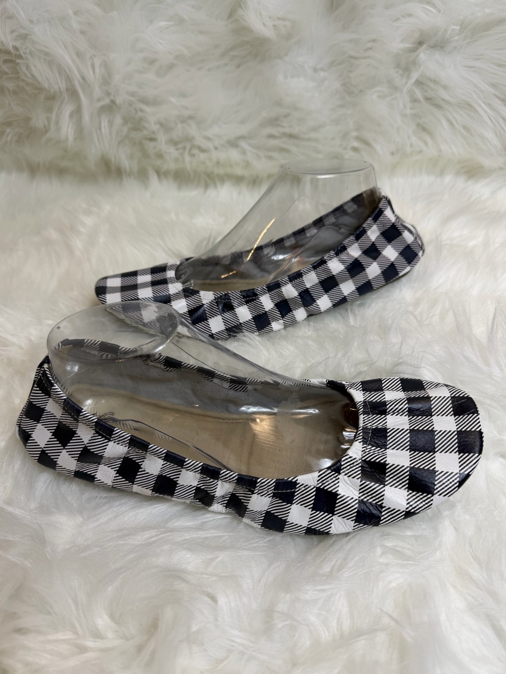 The Storehouse Flats Buffalo Plaid Leather Ballet Flats Size 11 Navy White - Picture 3 of 13